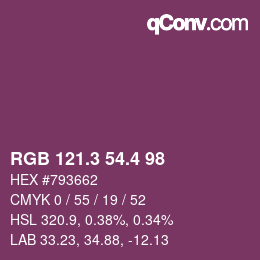 カラーコード: RGB 121.3 54.4 98 | qconv.com