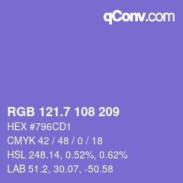 カラーコード: RGB 121.7 108 209 | qconv.com