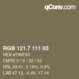 カラーコード: RGB 121.7 111 83 | qconv.com