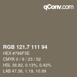 カラーコード: RGB 121.7 111 94 | qconv.com