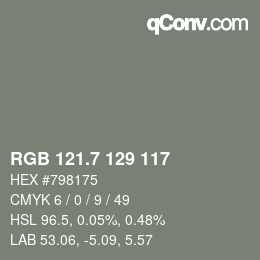 カラーコード: RGB 121.7 129 117 | qconv.com