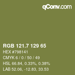 カラーコード: RGB 121.7 129 65 | qconv.com