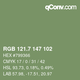 カラーコード: RGB 121.7 147 102 | qconv.com