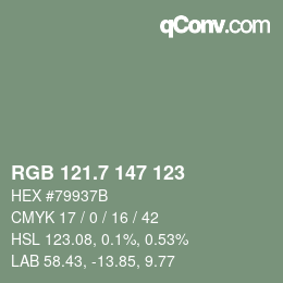 カラーコード: RGB 121.7 147 123 | qconv.com