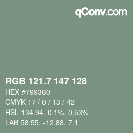 カラーコード: RGB 121.7 147 128 | qconv.com