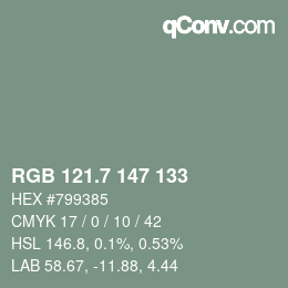 カラーコード: RGB 121.7 147 133 | qconv.com