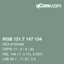 カラーコード: RGB 121.7 147 134 | qconv.com