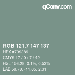 カラーコード: RGB 121.7 147 137 | qconv.com