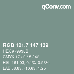 カラーコード: RGB 121.7 147 139 | qconv.com