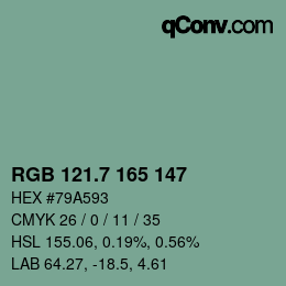 カラーコード: RGB 121.7 165 147 | qconv.com