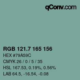カラーコード: RGB 121.7 165 156 | qconv.com