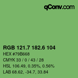 カラーコード: RGB 121.7 182.6 104 | qconv.com