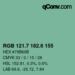 カラーコード: RGB 121.7 182.6 155 | qconv.com