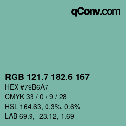 カラーコード: RGB 121.7 182.6 167 | qconv.com