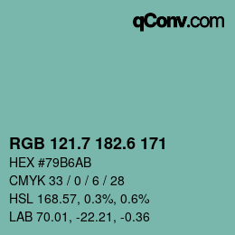 カラーコード: RGB 121.7 182.6 171 | qconv.com