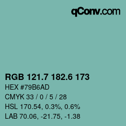 カラーコード: RGB 121.7 182.6 173 | qconv.com