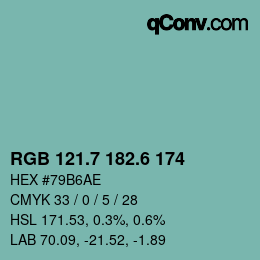カラーコード: RGB 121.7 182.6 174 | qconv.com