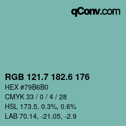 カラーコード: RGB 121.7 182.6 176 | qconv.com