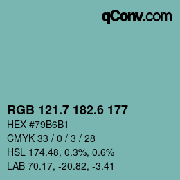 カラーコード: RGB 121.7 182.6 177 | qconv.com