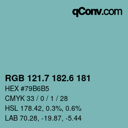 カラーコード: RGB 121.7 182.6 181 | qconv.com