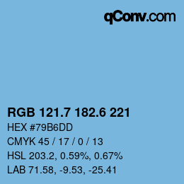 カラーコード: RGB 121.7 182.6 221 | qconv.com