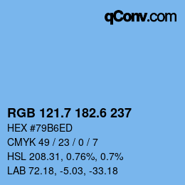 カラーコード: RGB 121.7 182.6 237 | qconv.com
