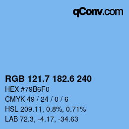 カラーコード: RGB 121.7 182.6 240 | qconv.com