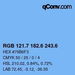 カラーコード: RGB 121.7 182.6 243.6 | qconv.com