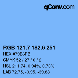 カラーコード: RGB 121.7 182.6 251 | qconv.com