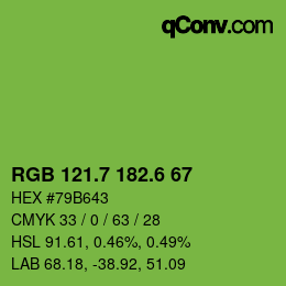 カラーコード: RGB 121.7 182.6 67 | qconv.com