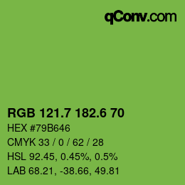 カラーコード: RGB 121.7 182.6 70 | qconv.com