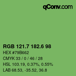カラーコード: RGB 121.7 182.6 98 | qconv.com