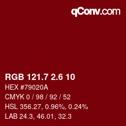カラーコード: RGB 121.7 2.6 10 | qconv.com