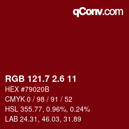 カラーコード: RGB 121.7 2.6 11 | qconv.com