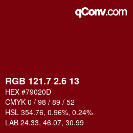 カラーコード: RGB 121.7 2.6 13 | qconv.com