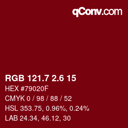 カラーコード: RGB 121.7 2.6 15 | qconv.com