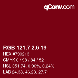 カラーコード: RGB 121.7 2.6 19 | qconv.com