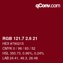 カラーコード: RGB 121.7 2.6 21 | qconv.com