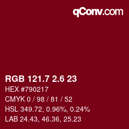 カラーコード: RGB 121.7 2.6 23 | qconv.com