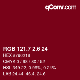 カラーコード: RGB 121.7 2.6 24 | qconv.com