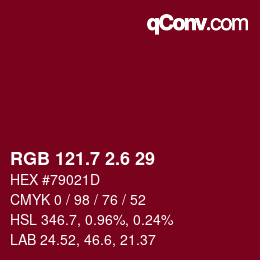 カラーコード: RGB 121.7 2.6 29 | qconv.com