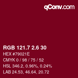 カラーコード: RGB 121.7 2.6 30 | qconv.com