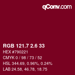 カラーコード: RGB 121.7 2.6 33 | qconv.com