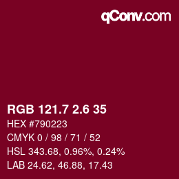 カラーコード: RGB 121.7 2.6 35 | qconv.com