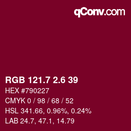 カラーコード: RGB 121.7 2.6 39 | qconv.com