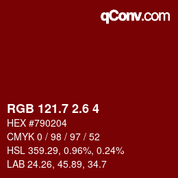 カラーコード: RGB 121.7 2.6 4 | qconv.com