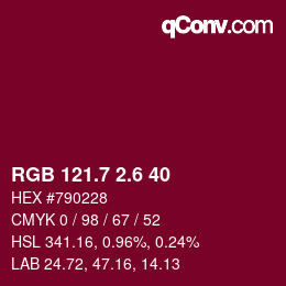 カラーコード: RGB 121.7 2.6 40 | qconv.com