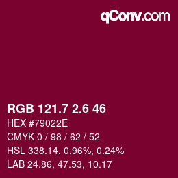 カラーコード: RGB 121.7 2.6 46 | qconv.com