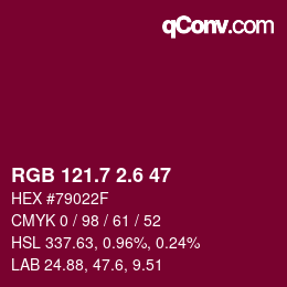 カラーコード: RGB 121.7 2.6 47 | qconv.com