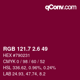 カラーコード: RGB 121.7 2.6 49 | qconv.com